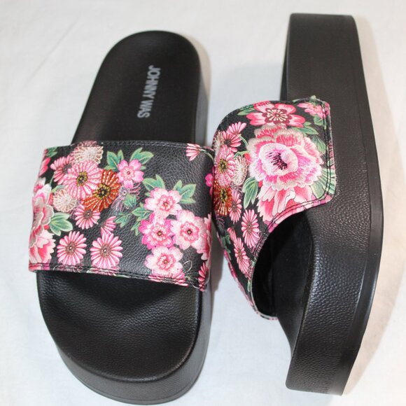 NWT Johnny Was Blum Embroidered Pool Platform Slides Slide Sandals Flats 10 $145 - Picture 4 of 6